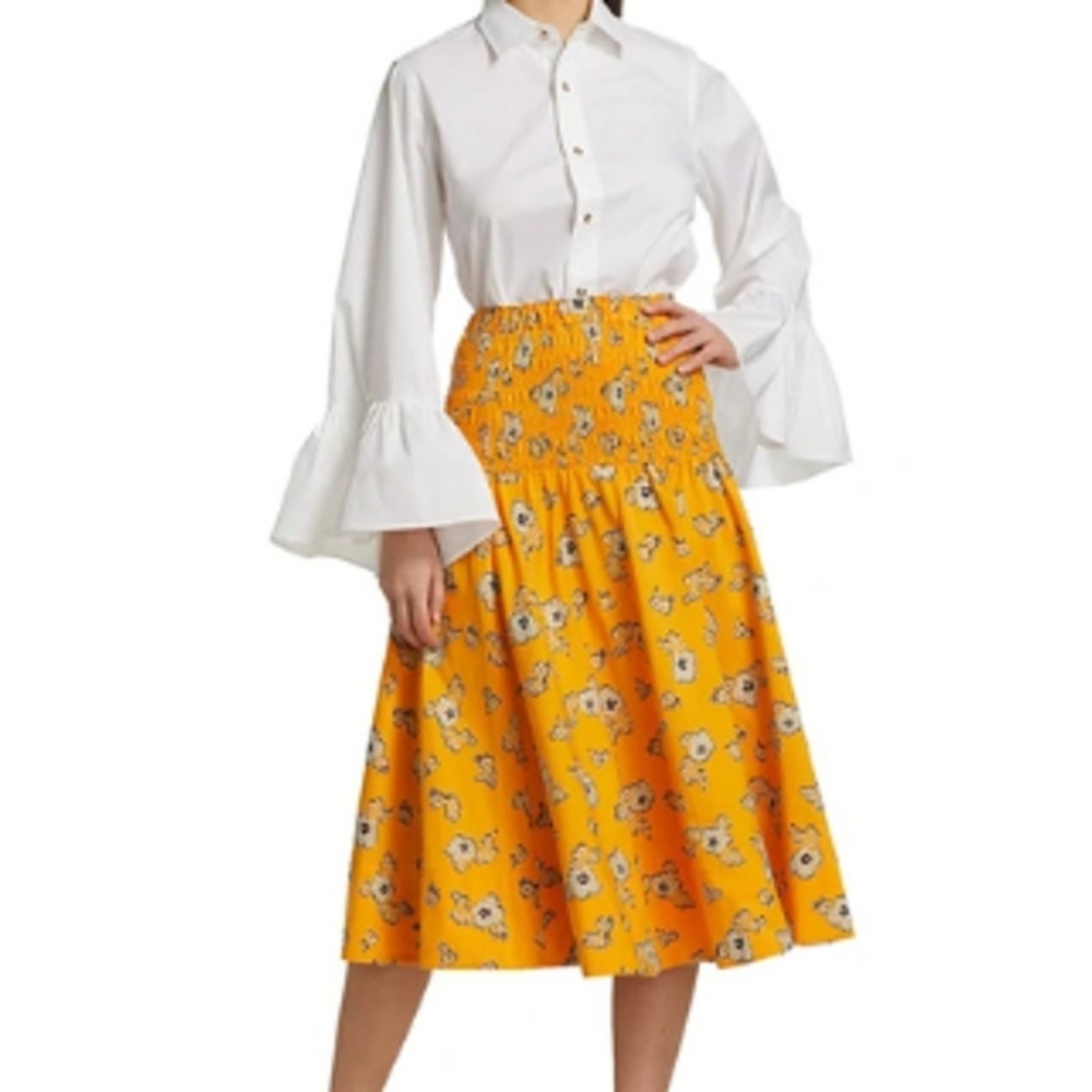 TANYA TAYLOR  "Lyla" Silk Cotton Yellow Poppy Embroidered Midi Skirt-Size L-NWT